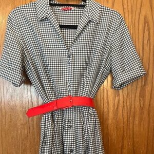 Checkered Dress with Red Belt